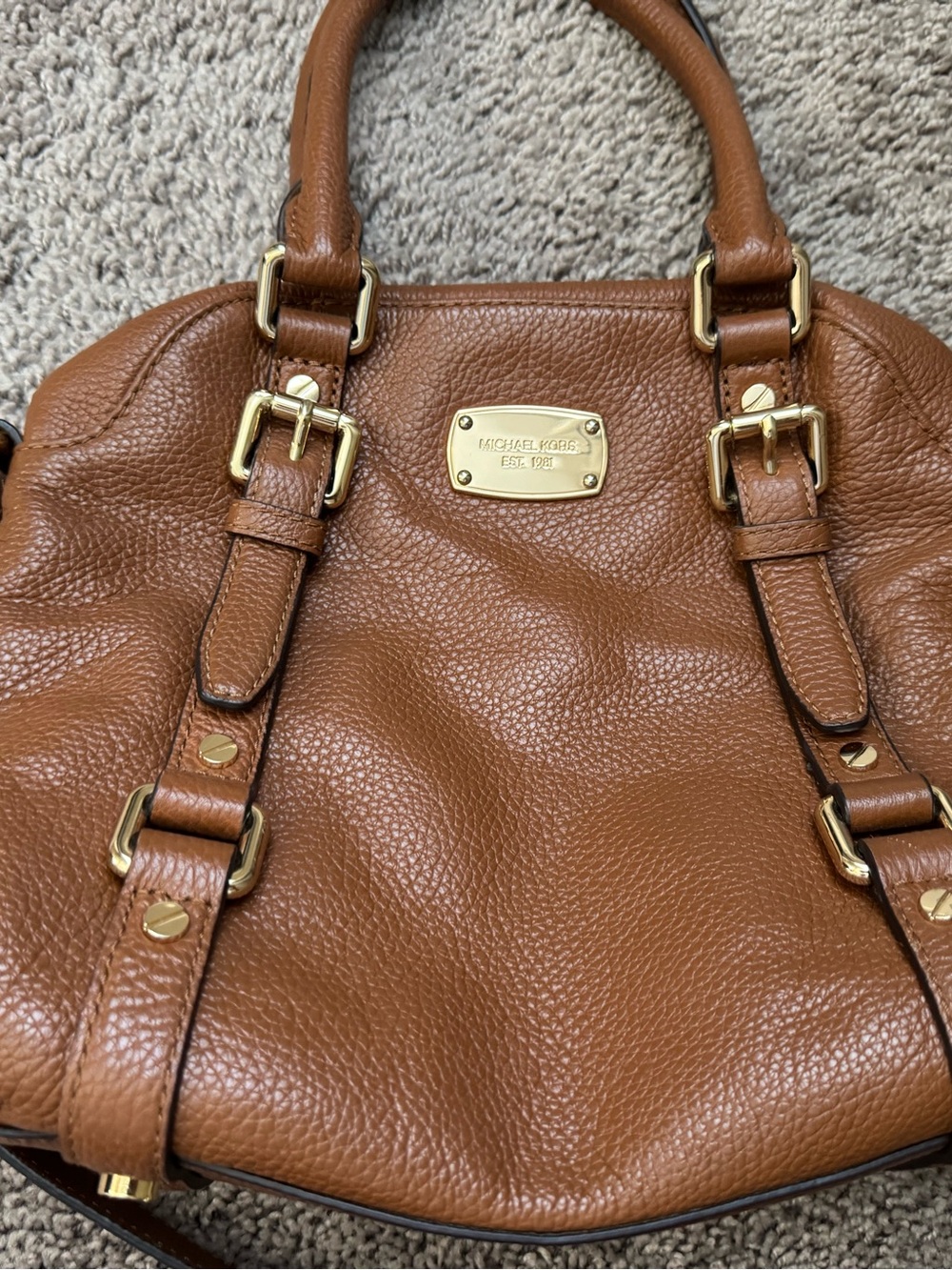 Michael Kors Cognac Pebbled Leather Crossbody Satchel - Picture 2 of 6